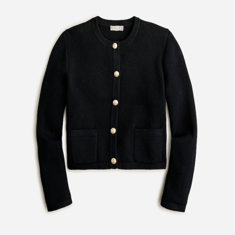 J.Crew Emilie Patch-Pocket Sweater Lady Jacket Cardigan Black Gold‎ Buttons XXL - Picture 10 of 10